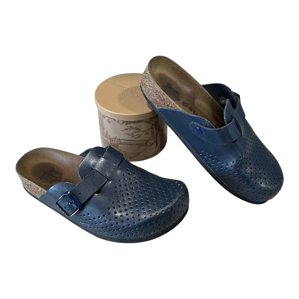 Grubin BEOGRAD Women’s EU-36/ US-5 Blue Leather Closed Perforated Slide Sandals